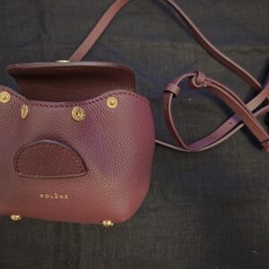 Polene Burgundy Mini Bag with Curved Design